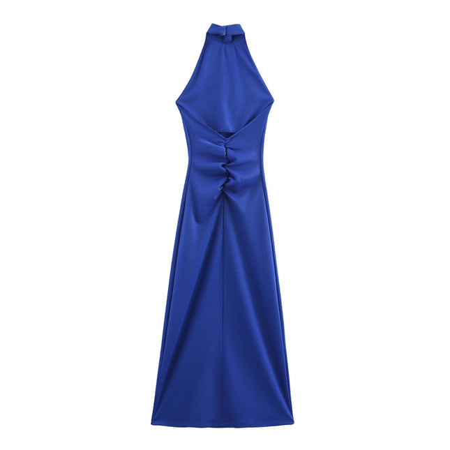 2 Colorway Sleeveless Solid Color Back Hollow Out Casual Fashion Long Halter Dress for Women