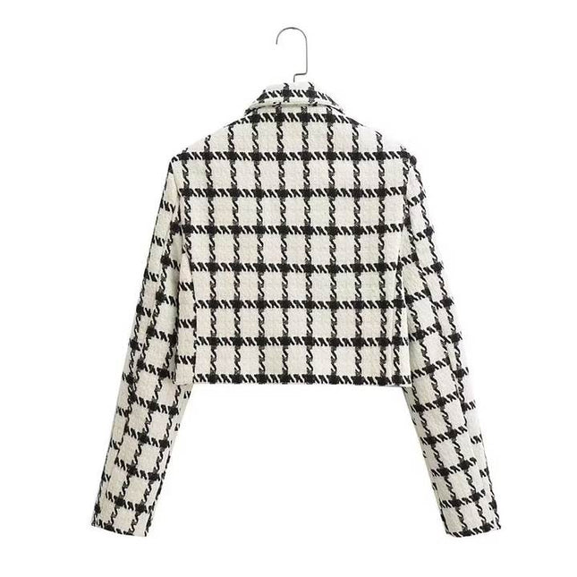 4 Colorway Solid Color Plaid Pattern Double Breasted Long Sleeve Casual Fashion blazer Jacket for Women