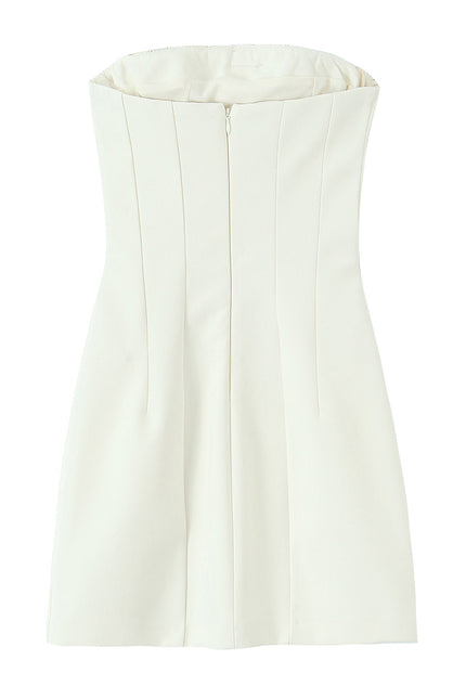 Strapless Front Bow Tie Beige Color Casual Fashion Summer Mini Dress for Women