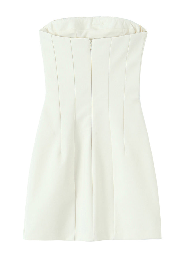 Strapless Front Bow Tie Beige Color Casual Fashion Summer Mini Dress for Women