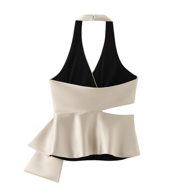 Back Hollow Out Waist Bow Tie Solid Color Casual Fashion Halter tank Top for Women