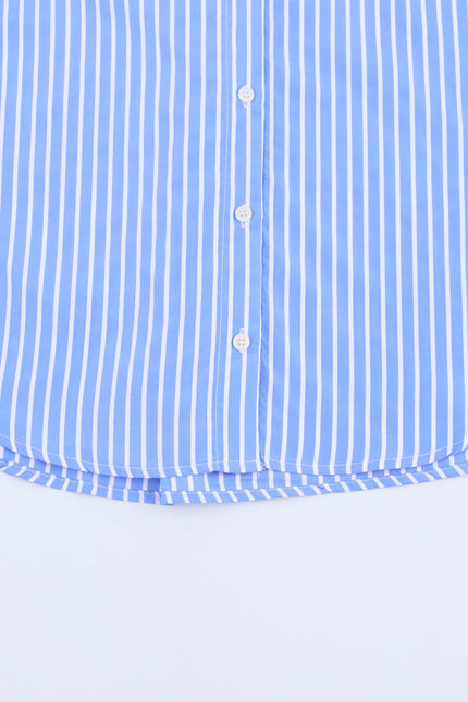3 Colorway Striped Print Turn Down Collar Buttons up Long Sleeve Casual Fashion Tops Blouse for Women