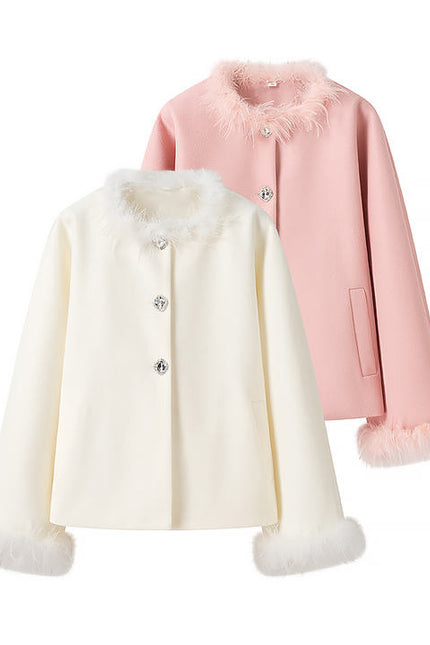 2 Colorway Crew Neck Long Sleeve Single Breasted Solid Color Feather Casual Fashion Winter Jacket for Women