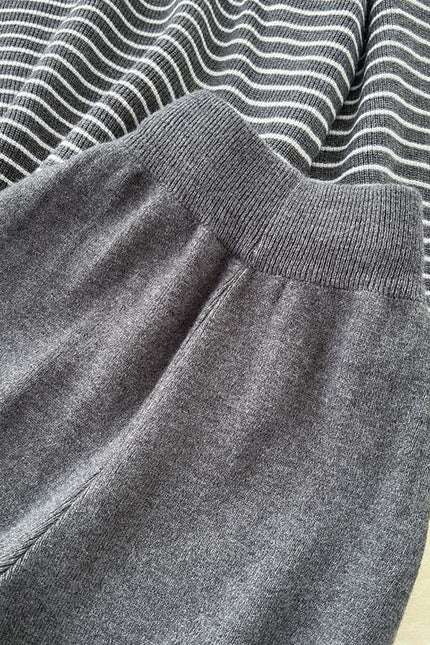 Women Knitwear 2 Piece Set T-shirt + Long Pants Suits Sports Outwear Striped Loose Lady Knitting Sweater Suits
