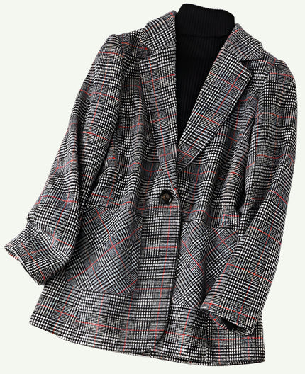 New Arrival Woolen Cloth Woman Winter Plaid Blazers Jacket Ladies Women