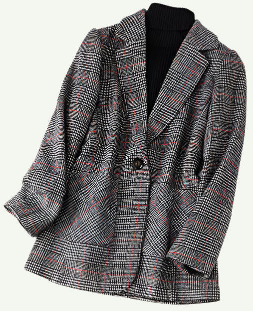 New Arrival Woolen Cloth Woman Winter Plaid Blazers Jacket Ladies Women