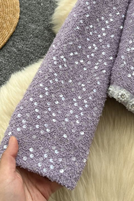 Fashion 2025 Beading Round Neck Sequins Long Sleeve Jacket Slim Skirt Women Two Piece Set