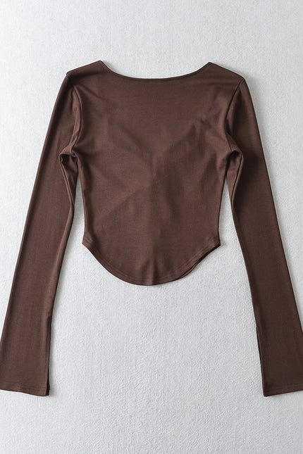 6 Colorway square Collar Front Lace up Long Sleeve Solid Color Casual Women t Shirt