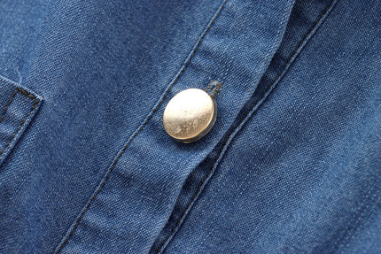Turn Down Collar Half Sleeve Buttons up Denim Blue Color Buttons up Casual Fashion Tops Shirts for Women