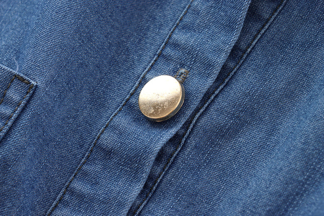 Turn Down Collar Half Sleeve Buttons up Denim Blue Color Buttons up Casual Fashion Tops Shirts for Women