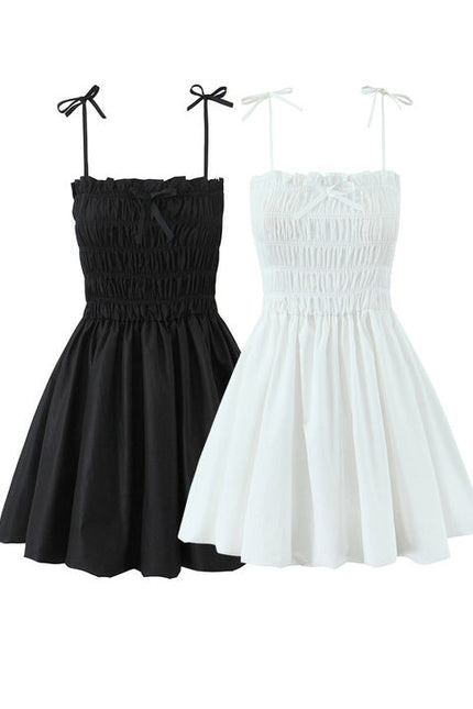 2 Colorway Spaghetti Strap Solid Color Smocked Hot Sale Casual Fashion Mini slip Dress for Ladies