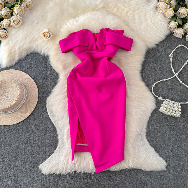 Moda feminina New Arrivals Sexy One Neck Strapless Slim Split Vestidos Vestidos