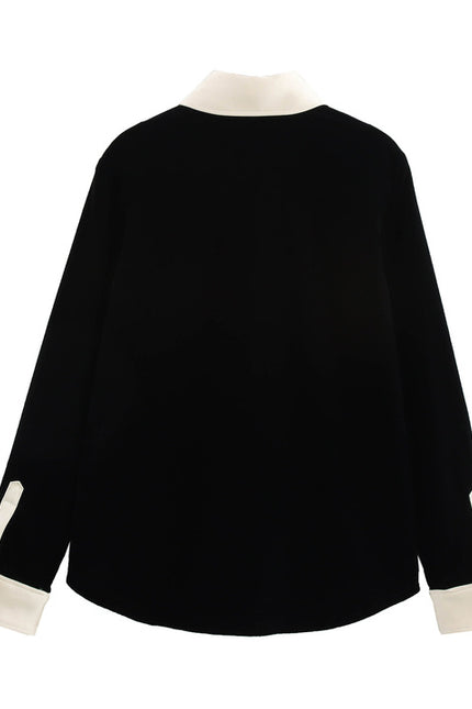 Turn Down Collar Black Color Long Sleeve Buttons up Casual Fashion Shirts Tops Blouse for Ladies
