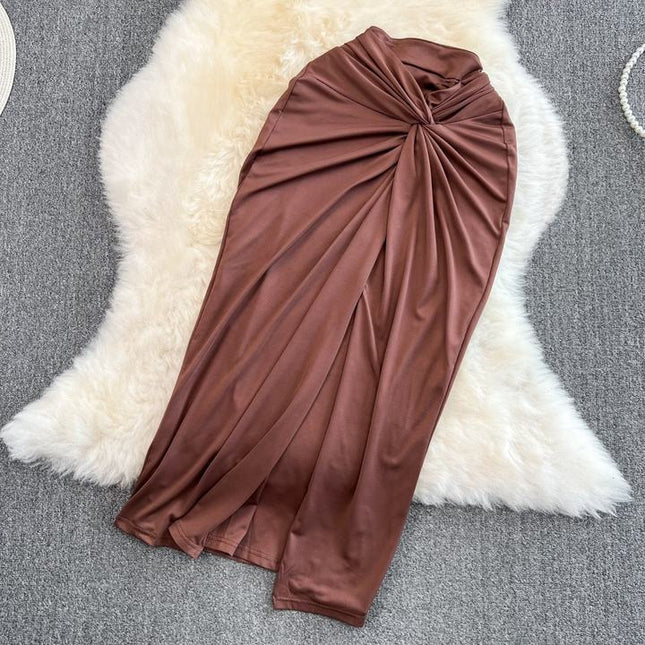 Summer Sexy Suit Women's Hanging Neck Cross Wrap Chest Top Split Wrap Hip Middle Length Skirt Two-piece Set