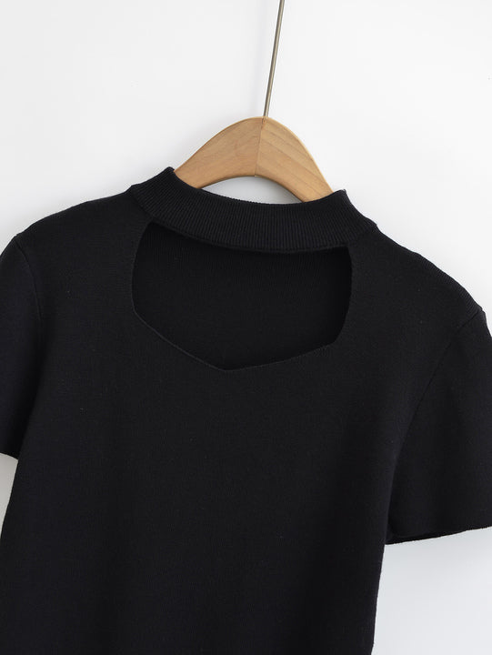 2 Colorway Front Hollow Out Solid Color Short Sleeve Crew Neck Casual Fashion Women Plain t Shirt