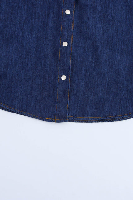 Turn Down Collar Long Sleeve Denim Blue Color Buttons up Casual Fashion Jeans Tops Blouse for Women