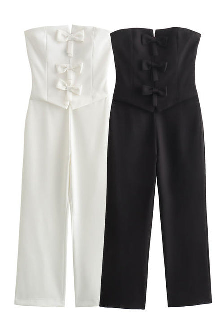 2 Colorway Solid Color Front Bow Tie Strapless Hot Sale Casual Fashion Elegant Women One Piece Jumpsuit