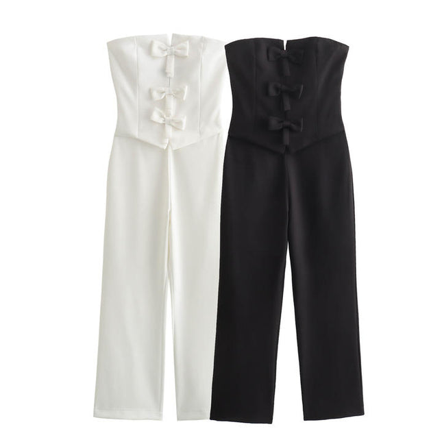 2 Colorway Solid Color Front Bow Tie Strapless Hot Sale Casual Fashion Elegant Women One Piece Jumpsuit