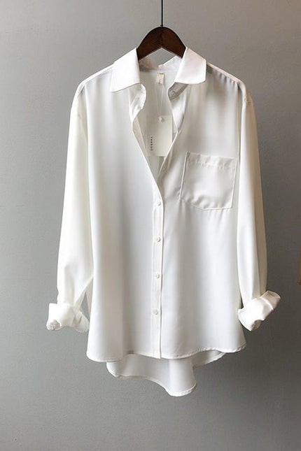High Quality Spring New Solid Color Simple Long Sleeve Lapel Shirt Female