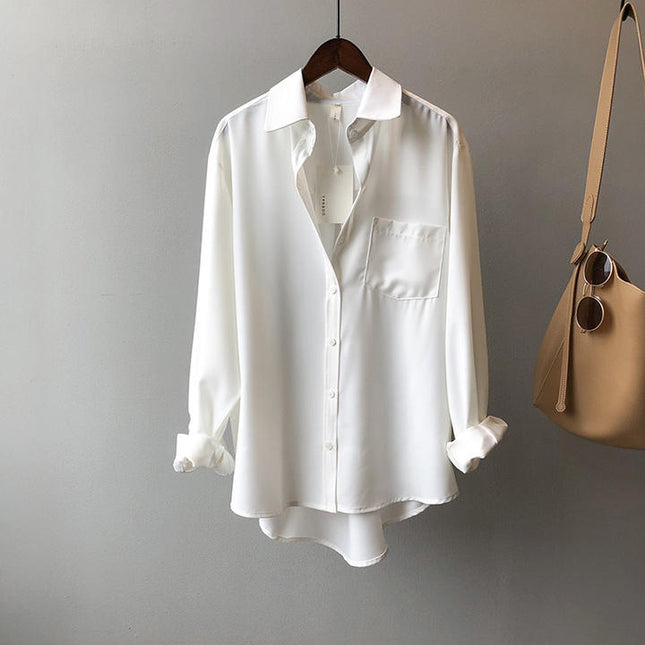 High Quality Spring New Solid Color Simple Long Sleeve Lapel Shirt Female