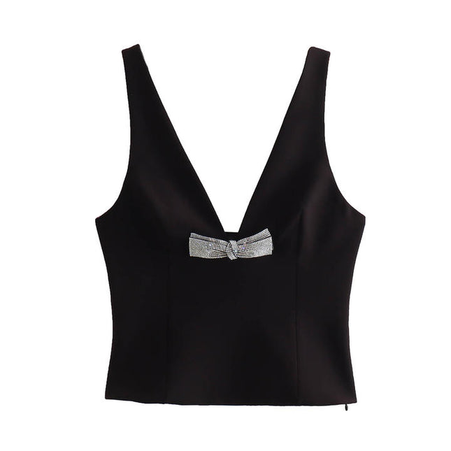 2 Colorway Solid Color Bow Tie Beading Casual Fashion Women's tank Tops