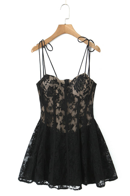 2 Colorway Solid Color Floral Lace Spaghetti Strap Casual Fashion Summer Mini slip Dress for Women
