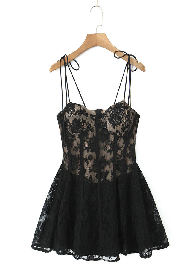 2 Colorway Solid Color Floral Lace Spaghetti Strap Casual Fashion Summer Mini slip Dress for Women