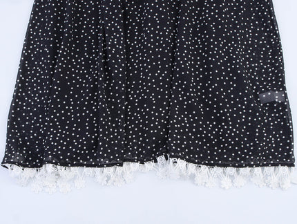Square Collar Back Bow Tie Black Color Polka Dot Print Casual Fashion Summer Long Dress for Women