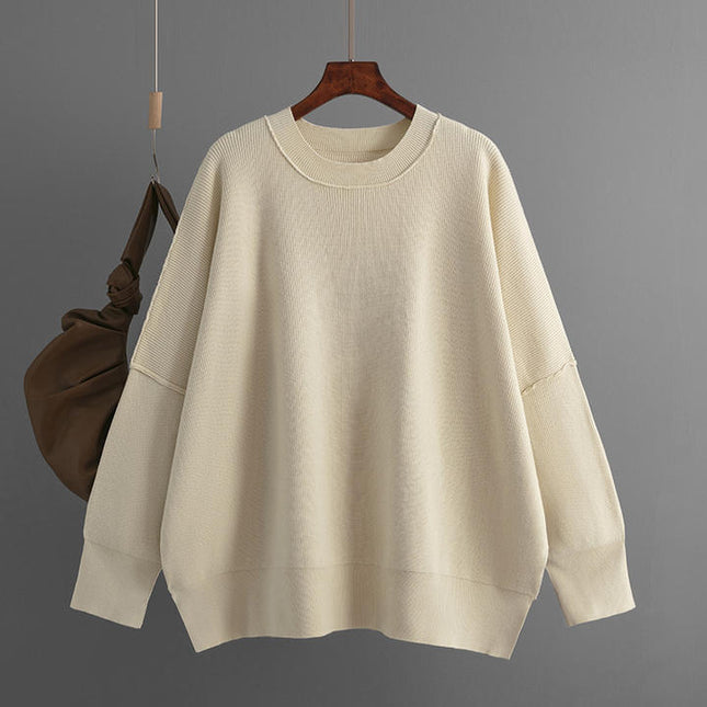 High Street Black Women Crew Neck Oversized Loose Plain Sweater Drop Shoulder Sweatshirts