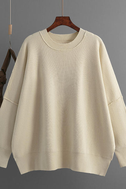 High Street Black Women Crew Neck Oversized Loose Plain Sweater Drop Shoulder Sweatshirts