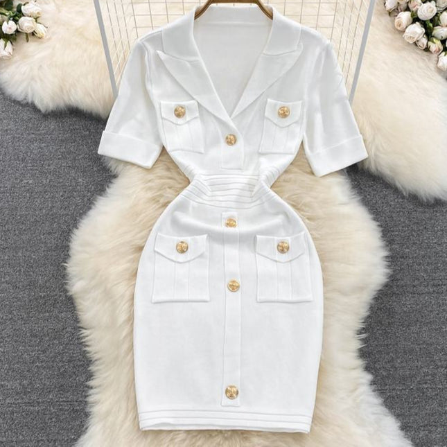 French Temperament Knitted Dress Fall New Stretchy Slim Bodycon Dress