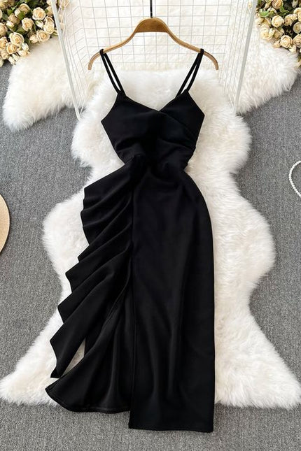 Summer New Spaghetti Strap Sexy Fashion Slip Pull Rope Ruffle Empire Tight Fitting Pleat Sheath Dress