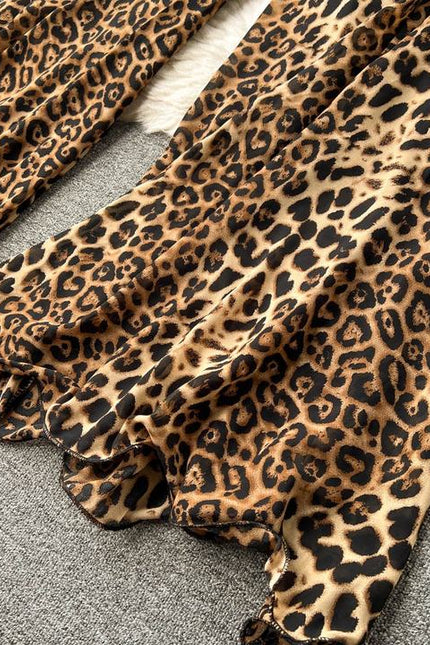 Women Square Neck Sleeveless Summer New Waisted Loose Wide Leg Pants Leopard Print Jumpsuit