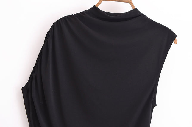3 Colorway Solid Color Sleeveless Crew Neck Asymmetrical Design Casual Fashion Tops Blouse for Women