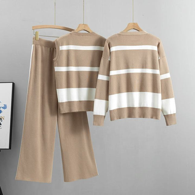 Wide Leg Pants Sports Set for Women Fashionable and Loose Fitting Casual Three Piece Set Trend