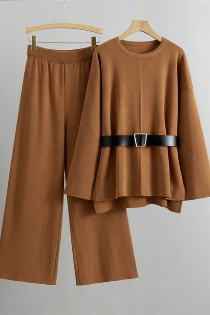 Knitted Wide Leg Pants Sweater Set for Women Spring and Autumn New Style Loose and Fashionable Temperament Two-piece Set