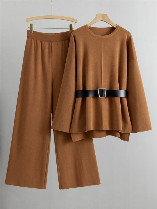 Knitted Wide Leg Pants Sweater Set for Women Spring and Autumn New Style Loose and Fashionable Temperament Two-piece Set