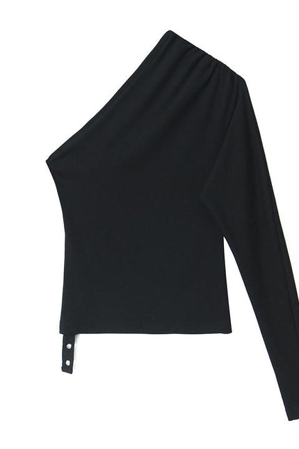 3 Colorway Asymmetrical Design Solid Color Long Sleeve Pleated Casual Fashion Women t Shirt