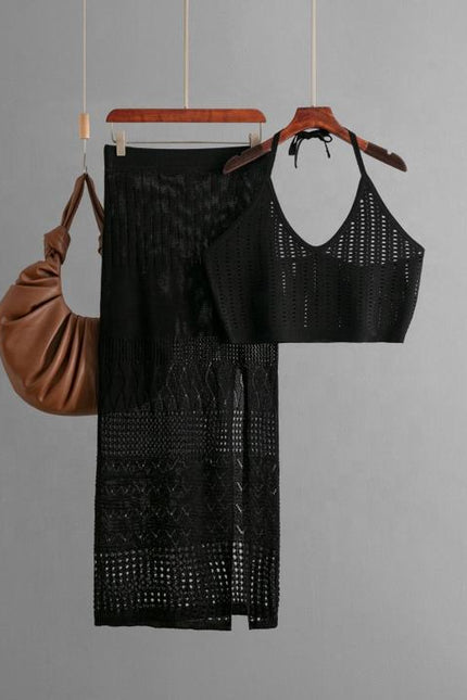 Europe and the United States New Women's Summer Short Vest Top Two-piece Set Split Buttock Wrap Skirt