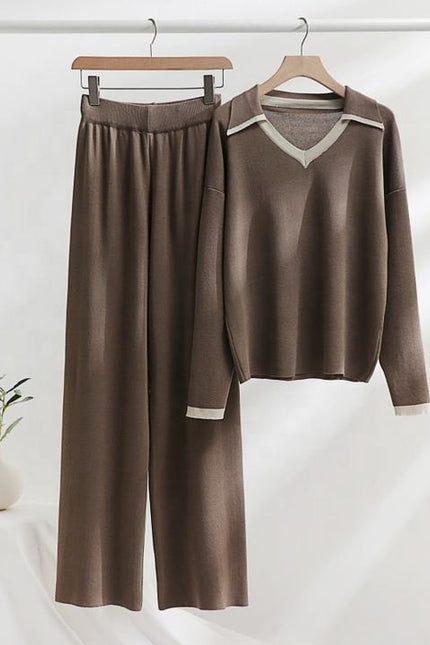 Casual Loose 2 Piece Set for Women V-neck Top High Waist Knitted Dress Set Jogging Suits Wholesale