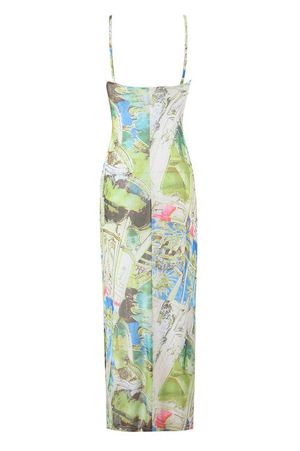Spaghetti Strap Floral Print Multi Color Casual Fashion Summer Long slip Dress for Women