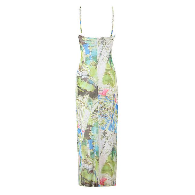 Spaghetti Strap Floral Print Multi Color Casual Fashion Summer Long slip Dress for Women