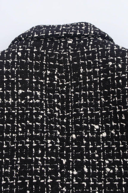 Black Color Plaid Pattern Double Breasted Long Sleeve Notched Collar Casual Fashion blazer for Women