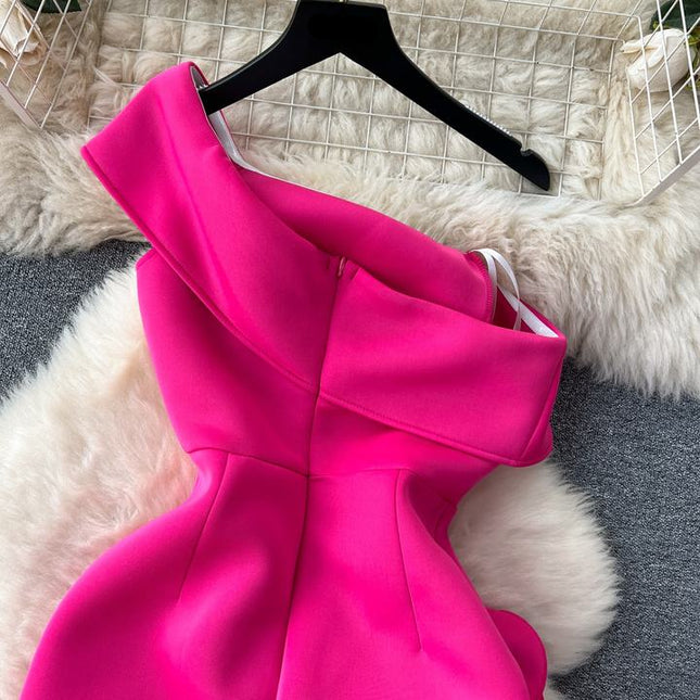 Solid Color Floral Decorate Waist Tube Dress Women's Midi Dresses