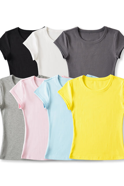 7 Colorway Crew Neck Short Sleeve Solid Color Knitted Casual Fashion Summer t Shirt for Women