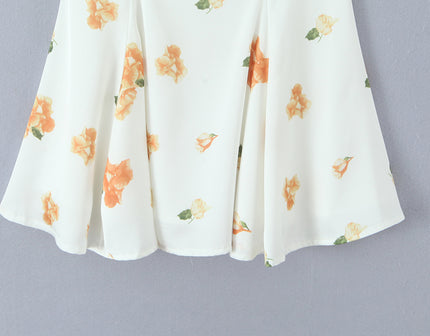 Square Collar Floral Print Lace up White Color Short Sleeve Casual Fashion Summer Mini Dress for Women