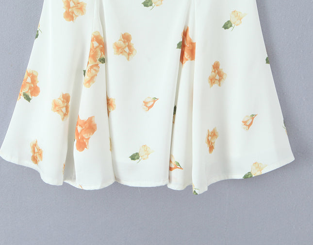 Square Collar Floral Print Lace up White Color Short Sleeve Casual Fashion Summer Mini Dress for Women