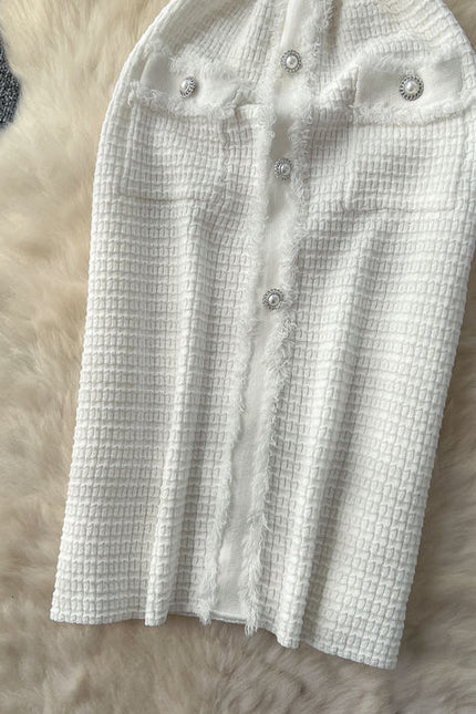 Boutique Sexy V-neck Knitted Dress Summer Dress Women's Casual Elegant Short Sleeved Button Knitted Dress