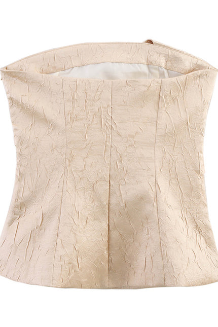 Strapless Side Pleated Khaki Color Casual Fashion Women's tank Tops