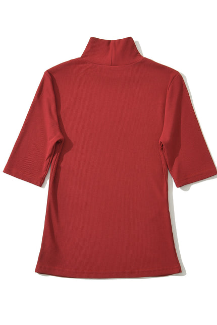 5 Colorway Stand Collar Short Sleeve Solid Color Knitted Casual Fashion t Shirt for Women